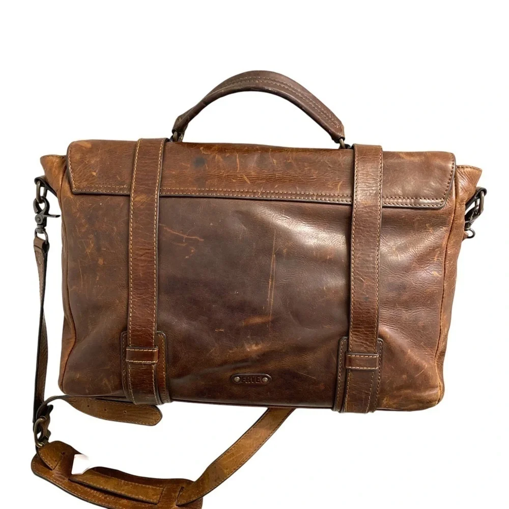 FRYE amazing distressed leather briefcase bag unisex BEAUTIFUL brown